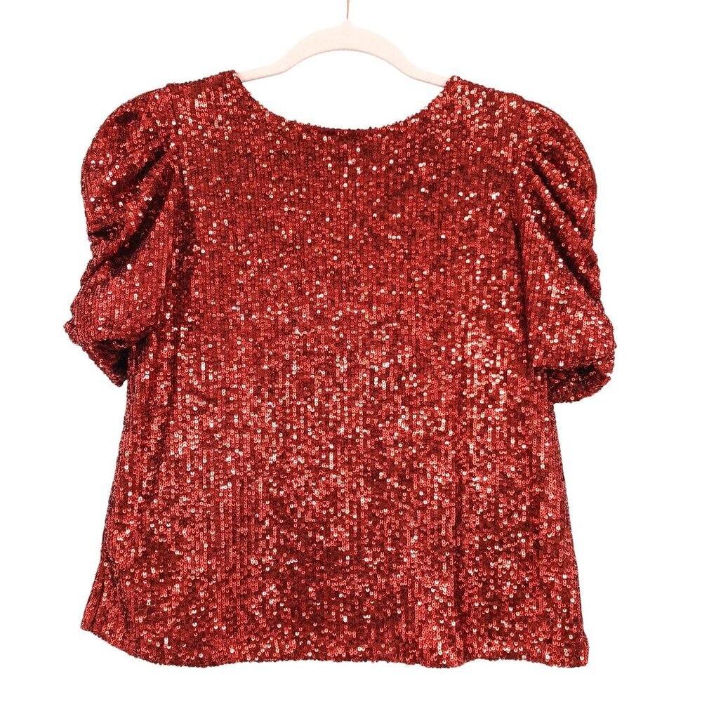 Rachel Zoe Sequin Puff Sleeve Top Womens Small Copper Rust